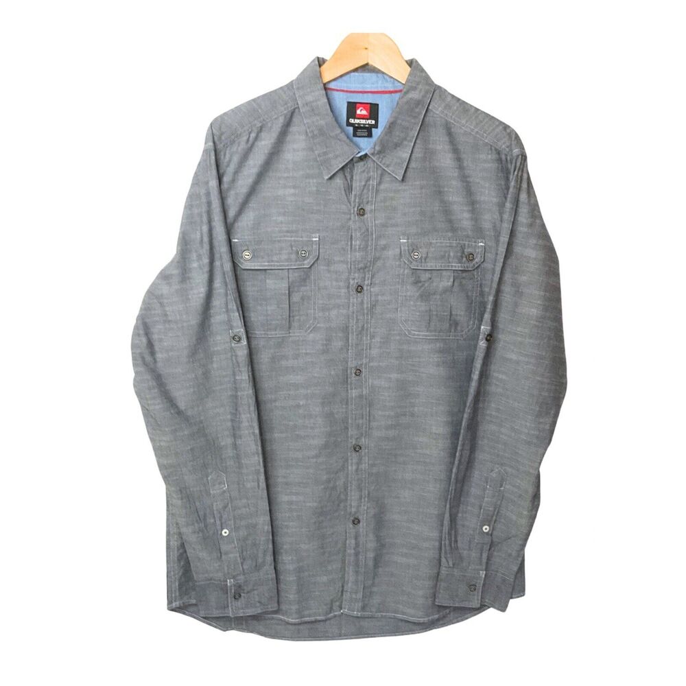 Quiksilver Gray XL Shirt Long Sleeve Button Up Casual Hipster Surf Skate Utility